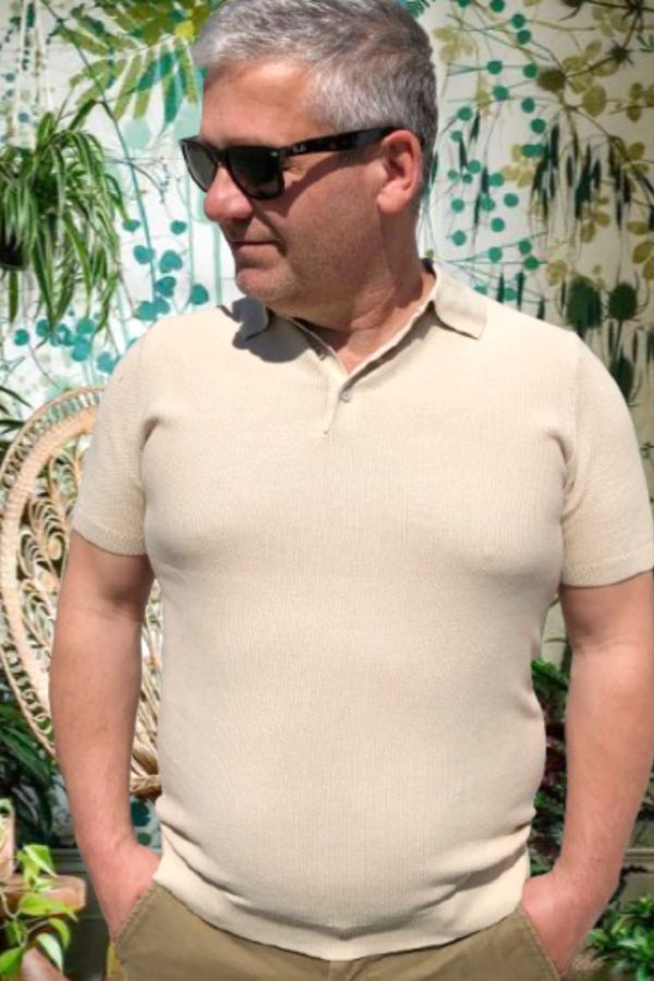 AARON nyomott mintás,-vékony, galléros KÖTÖTT PÓLÓ