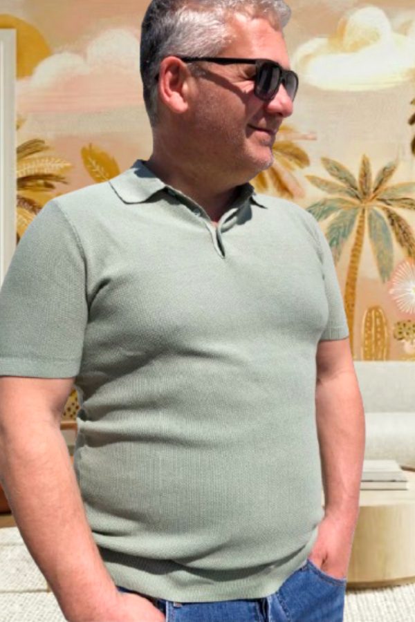 AARON nyomott mintás,-vékony, galléros KÖTÖTT PÓLÓ