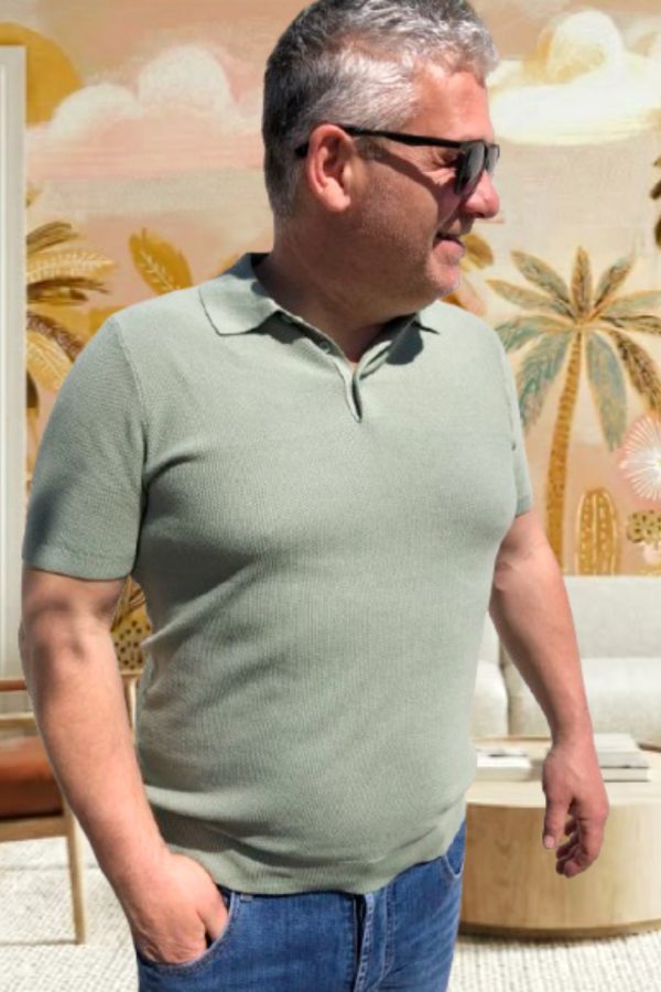 AARON nyomott mintás,-vékony, galléros KÖTÖTT PÓLÓ