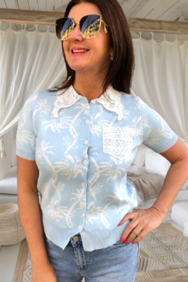 CLOE kötött FELSŐ csipkegallérral