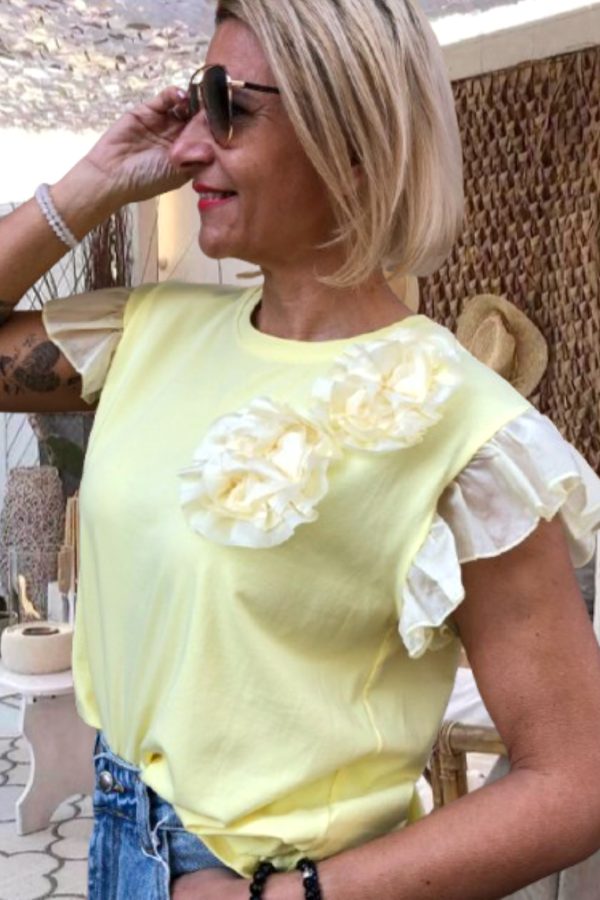 FEBE vállfodros T-SHIRT/PÓLÓ