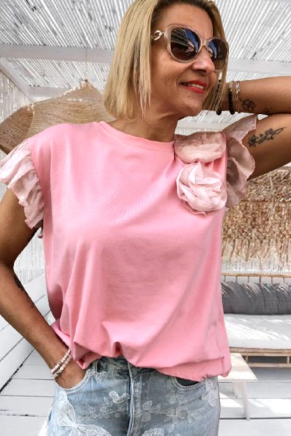 FEBE vállfodros T-SHIRT/PÓLÓ