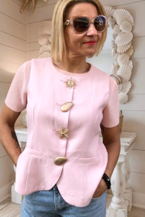 FIONA lenvászon GILET arany ékszergombokkal