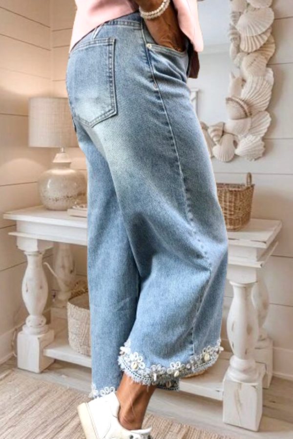 FIRENZE WIDE LEG FARMERNADRÁG lábszárdísszel