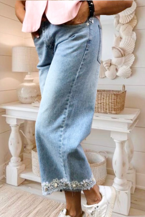 FIRENZE WIDE LEG FARMERNADRÁG lábszárdísszel
