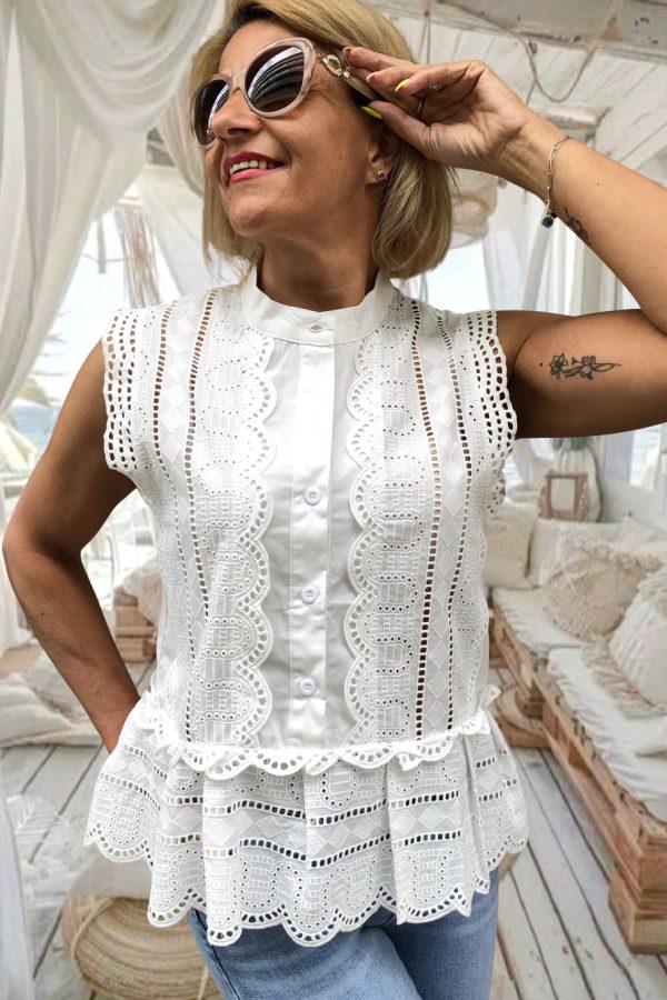 GIADA hÍmzett női PAMUT BLÚZ madeira csipkével