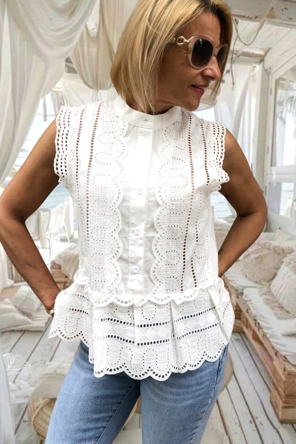 GIADA hÍmzett női PAMUT BLÚZ madeira csipkével