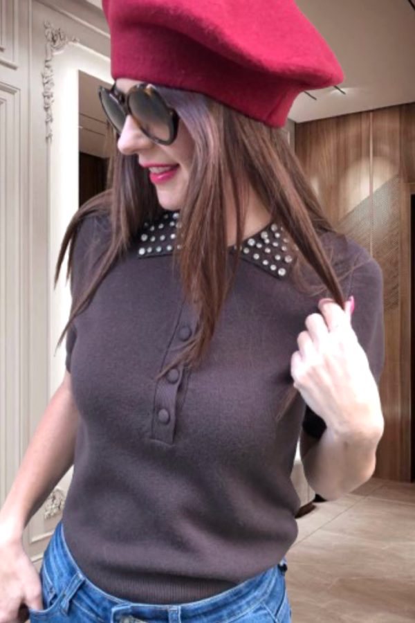 LETTI kötött,-galléros FELSŐ strasszal