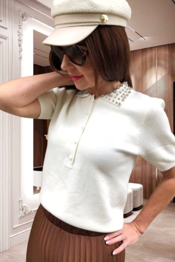 LETTI kötött,-galléros FELSŐ strasszal