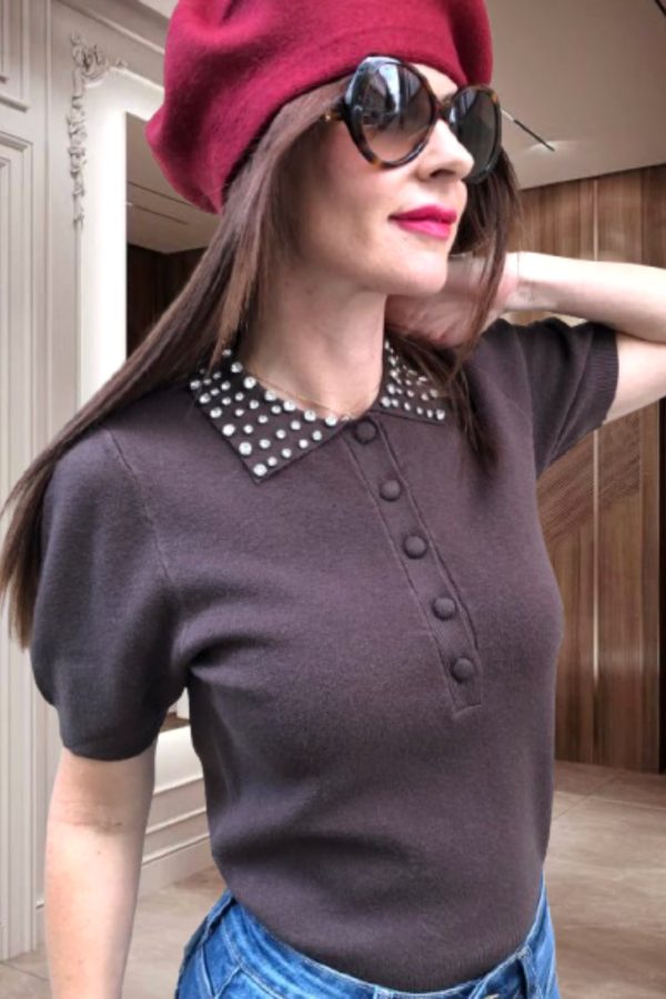 LETTI kötött,-galléros FELSŐ strasszal