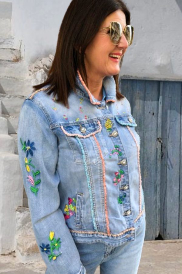 MAISON ONADO hímzett FARMER JACKET gyöngy berakással
