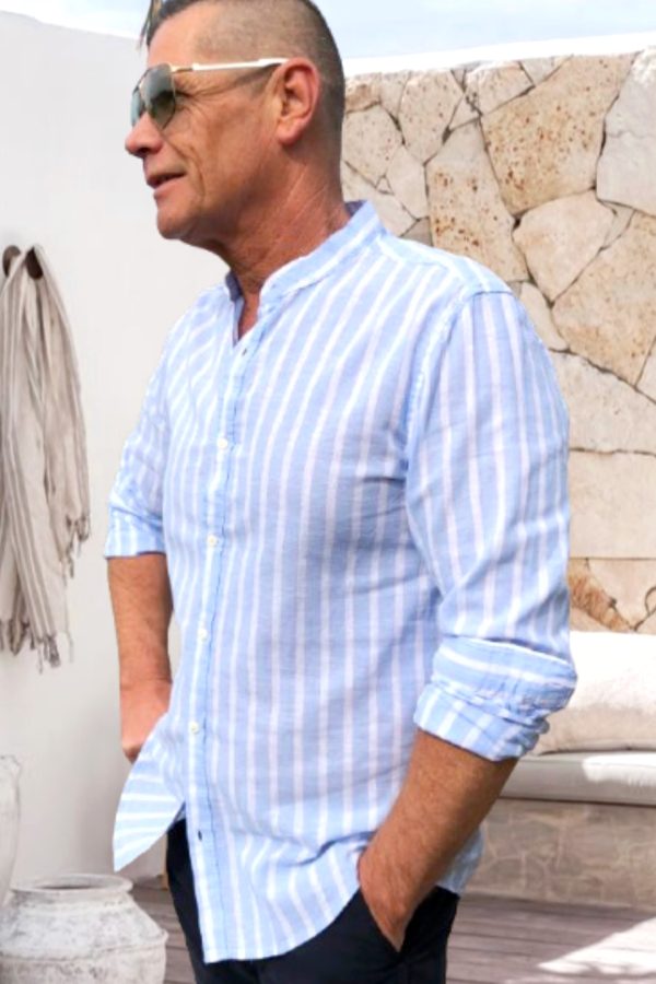 SANTIAGO csÍkos FÉRFI LENVÁSZON ING