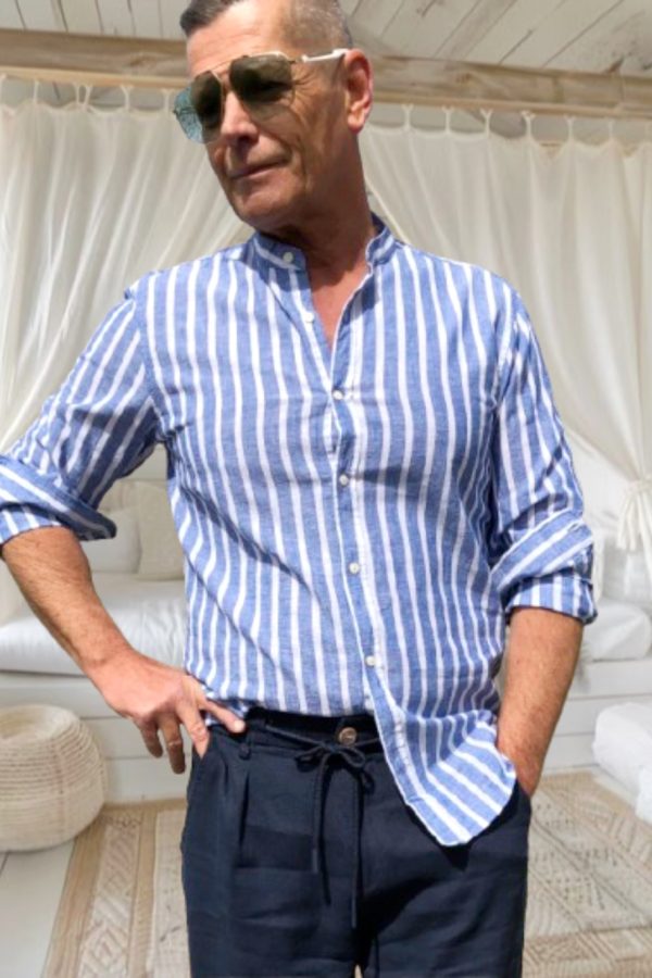 SANTIAGO csÍkos FÉRFI LENVÁSZON ING