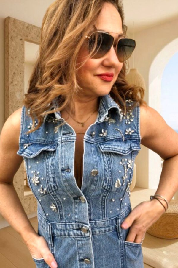 SHEILA strasszköves MINI FARMERRUHA